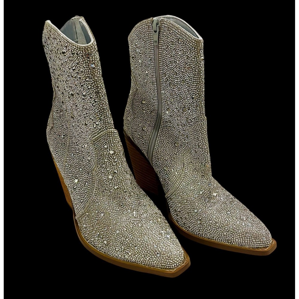 Steve Madden Silver Crystal Embellished Western Booties - Picture 3 of 9